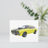 Carte Postale 1970 Muscle Car Jaune avec bande noire (Debout devant)
