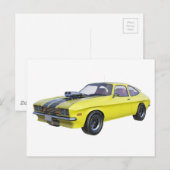 Carte Postale 1970 Muscle Car Jaune avec bande noire (Devant / Derrière)