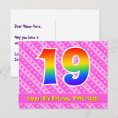 Carte Postale 19e anniversaire : Bandes roses & Cœurs, Arc-en-ci (Devant / Derrière)