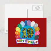 Carte Postale 19e anniversaire Cadeaux avec ballons assortis (Devant / Derrière)