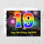 Carte Postale 19e anniversaire - Fun Motif feux d'artifice + Arc (Devant / Derrière)