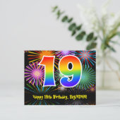 Carte Postale 19e anniversaire - Fun Motif feux d'artifice + Arc (Debout devant)