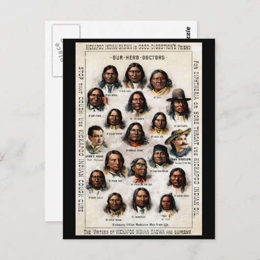 Carte Postale 19e C. Poster en médecine indienne (Devant / Derrière)