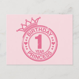 Carte Postale 1 an - Anniversaire Princesse - rose