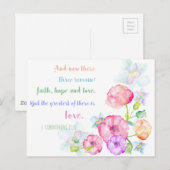 Carte Postale 1 corinthiens 13:13 Love Bible Verse (Devant / Derrière)