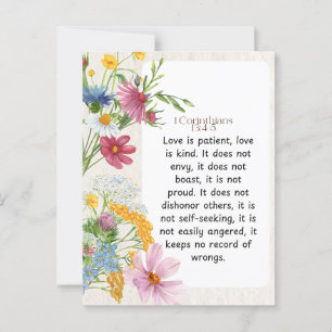 Carte Postale 1 Corinthiens 13:4-5 Conception aquarelle apaisant