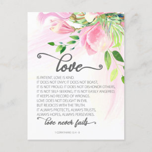 Carte Postale 1 Corinthiens 13:4-8 L'amour est patient rose Magn