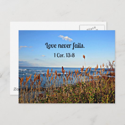 Carte Postale 1 Corinthiens 13:8 L'amour n'échoue jamais. (Devant / Derrière)