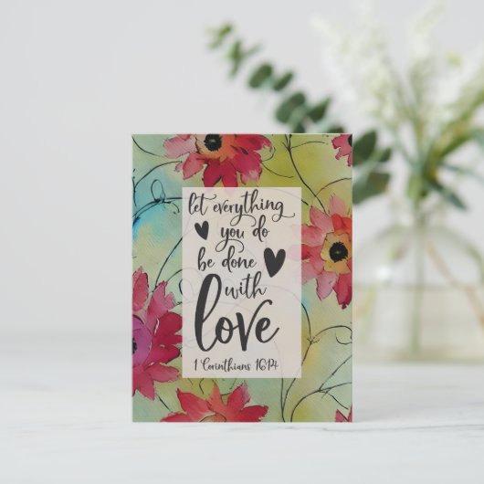 Carte Postale 1 Corinthiens 16 14 Tout en amour Bible Verse (Debout devant)