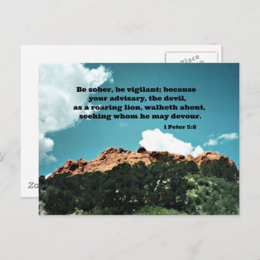 Carte Postale 1 Pierre 5:8 Sois sobre, sois vigilant; parce que. (Devant / Derrière)