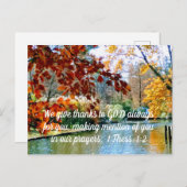 Carte Postale 1 Thess. 1:2 Nous rendons toujours grâces à Dieu à (Devant / Derrière)