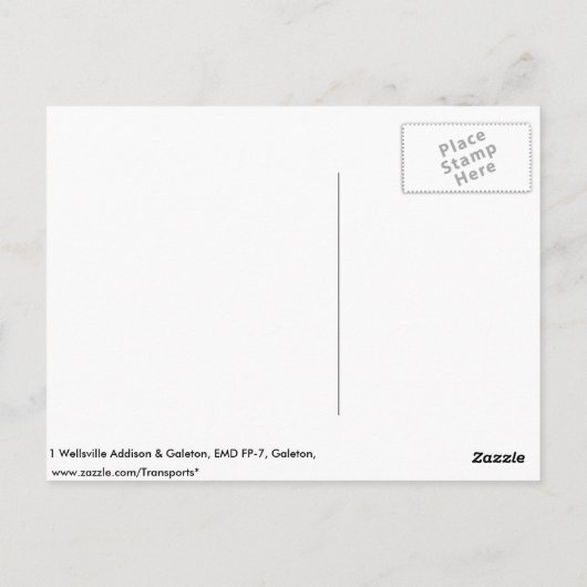 Carte Postale 1 Wellsville Addison & Galeton, EMD FP-7, Galeton, (Dos)