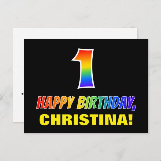 Carte Postale 1er anniversaire : Bold, amusant, simple, arc-en-c (Devant / Derrière)