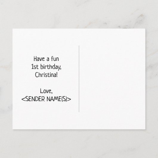 Carte Postale 1er anniversaire : Bold, amusant, simple, arc-en-c (Dos)