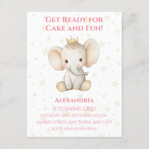 Carte Postale 1er anniversaire de bébé éléphant princesse person