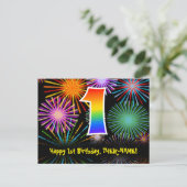 Carte Postale 1er anniversaire - Fun Motif Fireworks + Rainbow 1 (Debout devant)