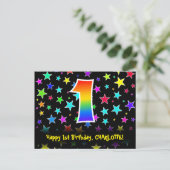 Carte Postale 1er anniversaire : Fun Stars Motif, Rainbow 1, Nom (Debout devant)