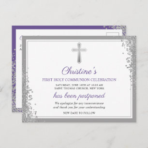 Carte Postale 1ère communion d'argent pourpre en Faire-part repo