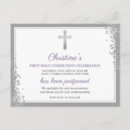 Carte Postale 1ère communion d'argent pourpre en Faire-part repo (Devant)