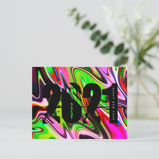 Carte Postale 2021 New Years Trippy Liquid Bold Police (Debout devant)