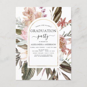 Carte Postale 2022 Graduation Boho Dusty Pink Burgundy Invitatio