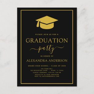 Carte Postale 2022 Graduation Party Black Or moderne Elégant dan