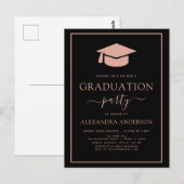 Carte Postale 2022 Graduation Party Blush rose noir élégant Inv (Devant / Derrière)
