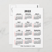 Carte Postale 2022 White 52 Week Calendar par Janz Postcard (Devant / Derrière)