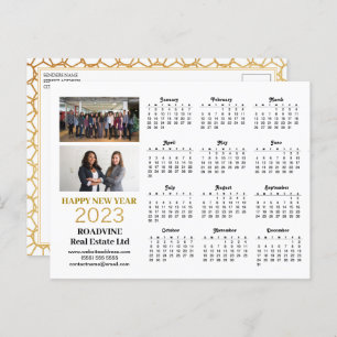 Carte Postale 2023 Business Photo Modern Gold Script Calendrier