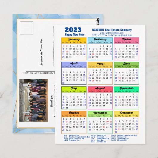 Carte Postale 2023 Calendrier annuel moderne Entreprise Blue Gol (Devant / Derrière)
