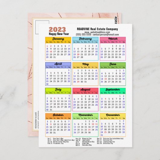 Carte Postale 2023 Calendrier Rose Gold Stripes Moderne Entrepri (Devant / Derrière)
