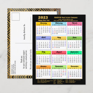 Carte Postale 2023 Entreprise Black Gold Script Calendrier moder