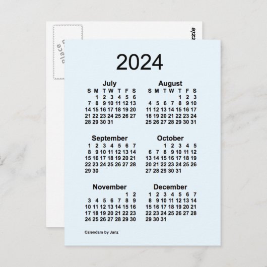 Carte Postale 2024 Alice Blue 6 Mois Mini Calendrier par Janz (Devant / Derrière)