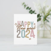 Carte Postale 2024 Bonne année en couleurs rétro (Debout devant)