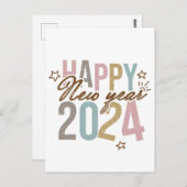 Carte Postale 2024 Bonne année en couleurs rétro (Devant / Derrière)