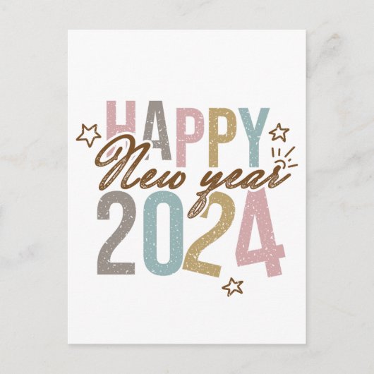 Carte Postale 2024 Bonne année en couleurs rétro (Devant)