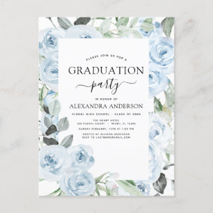 Carte Postale 2024 Dusty Blue Graduation Floral Green Invitat