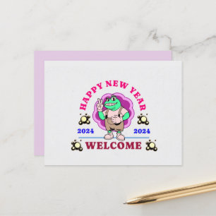 CARTE POSTALE 2024 NOUVELLE ANNÉE GRÂCE AU SOUHAIT