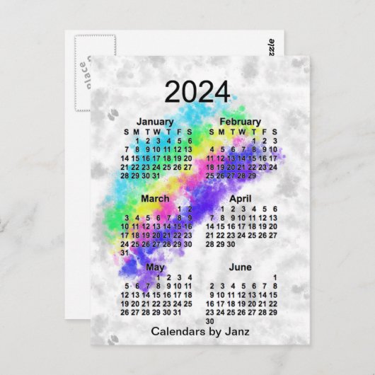 Carte Postale 2024 Rainbows Fin 6 Mois Mini Calendrier par Janz (Devant / Derrière)