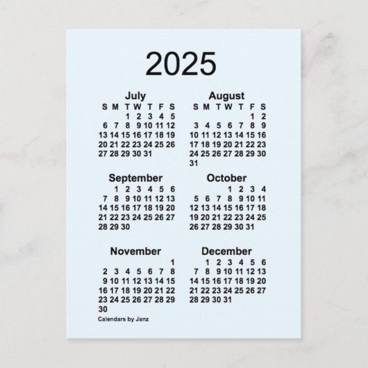 Carte Postale 2025 Alice Blue 6 Mois Mini Calendrier par Janz (Devant)
