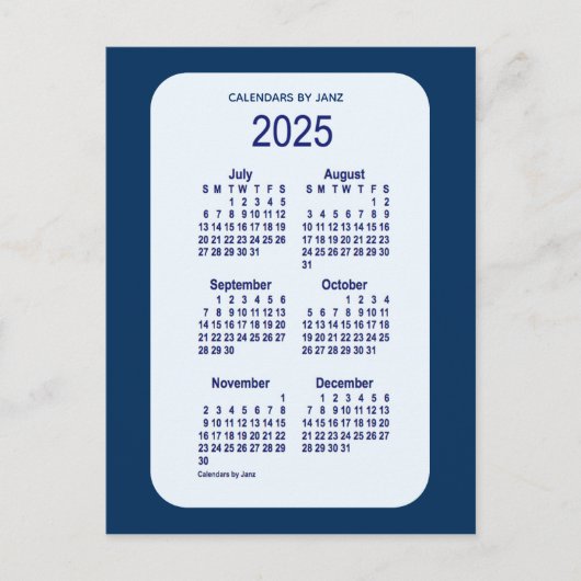 Carte Postale 2025 Alice Blue 6 Mois Mini Calendrier par Janz (Devant)