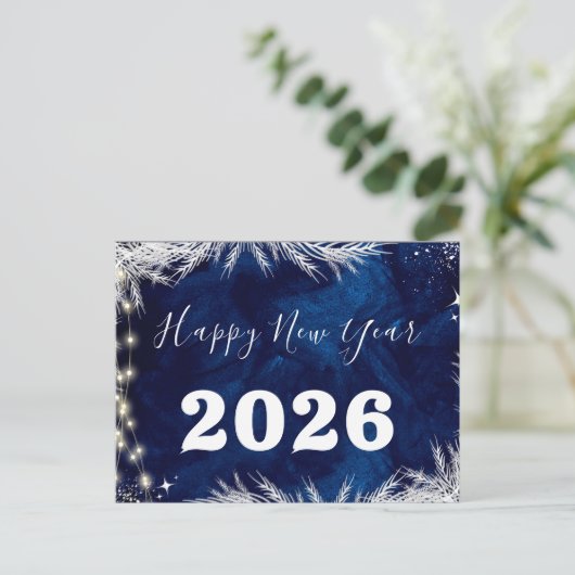 Carte Postale 2025, Bonne année ! Bleu Noël Joyeux Noël (Debout devant)