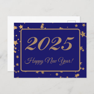 Carte Postale 2025, Bonne année! étoiles d'or et arrière - plan 