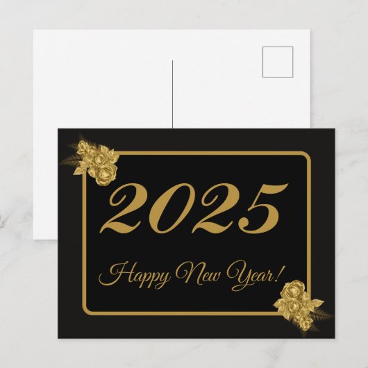 Carte Postale 2025, Bonne année! fleur d'or et arrière - plan no (Devant / Derrière)
