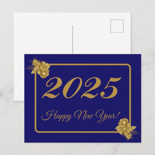 Carte Postale 2025, Joyeuse nouvelle année! fleur d'or et arrièr (Devant / Derrière)