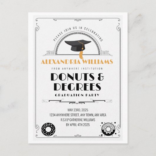 Carte Postale 2025 Moderne Stylish Donuts and Degrees Graduation (Devant)