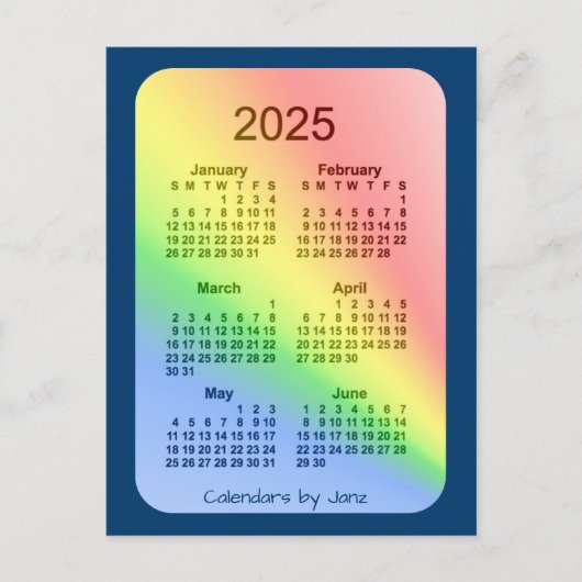 Carte Postale 2025 Rainbow Blue 6 mois Mini Calendrier par Janz (Devant)