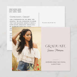 Carte Postale 2025 Simple moderne Blush Pink 1-Photo Graduation