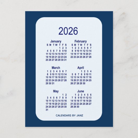 Carte Postale 2026 Alice Blue 6 Mois Mini Calendrier par Janz (Devant)