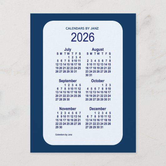 Carte Postale 2026 Alice Blue 6 Mois Mini Calendrier par Janz (Devant)